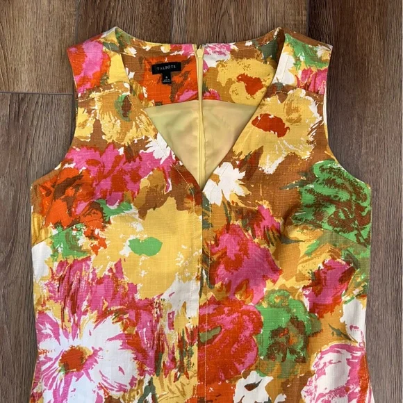 Talbots Dress Size 6 Sheath Floral Pockets Sleeveless Bright Colors 100% cotton - Picture 13 of 14
